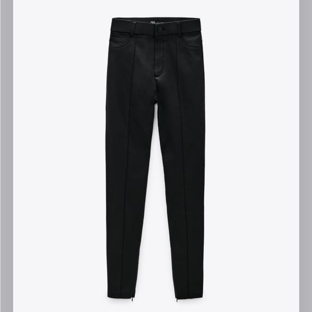 ZARA black wax finish leather leggings